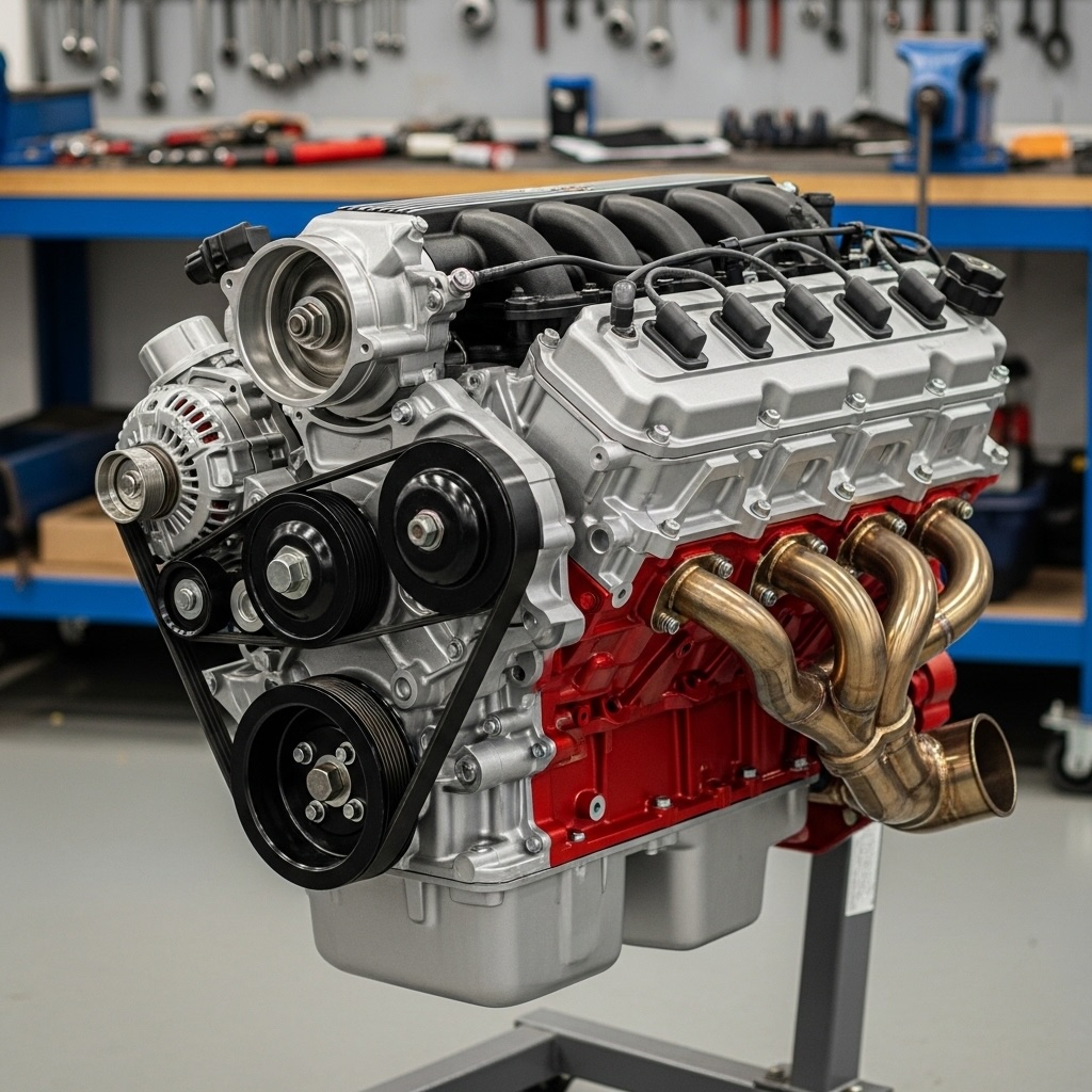 Close-up of a clean, remanufactured engine block